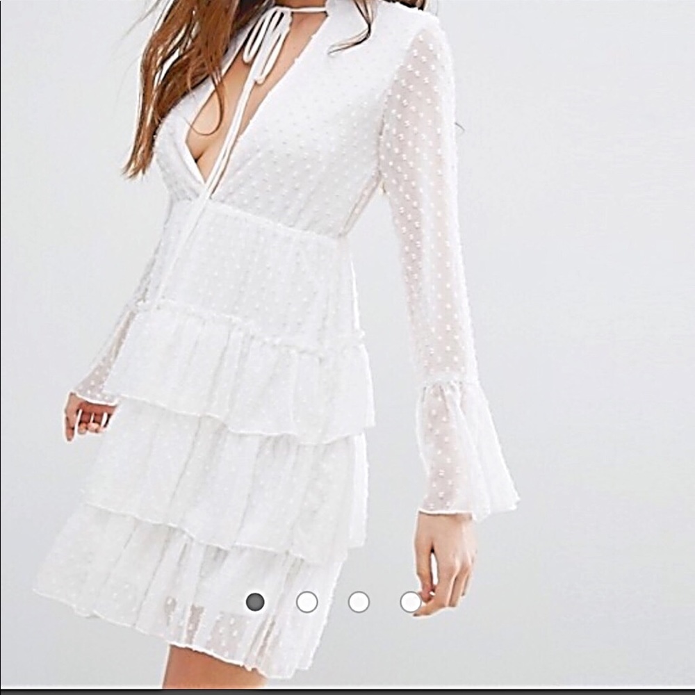 White Ruffle tiered Dobby spot dress